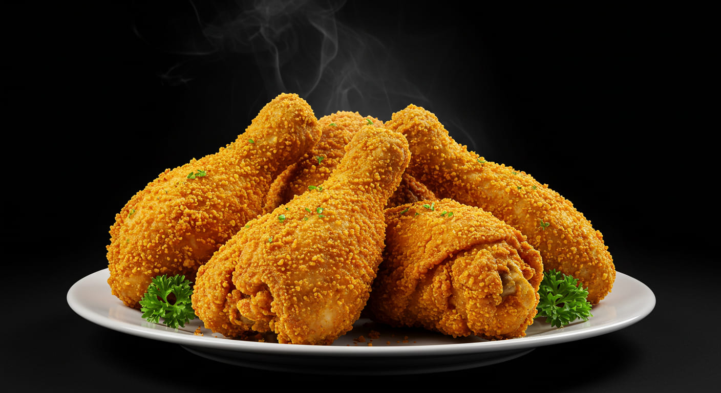 Air fryer Fried Chicken with a crispy coating, served on a white plate.