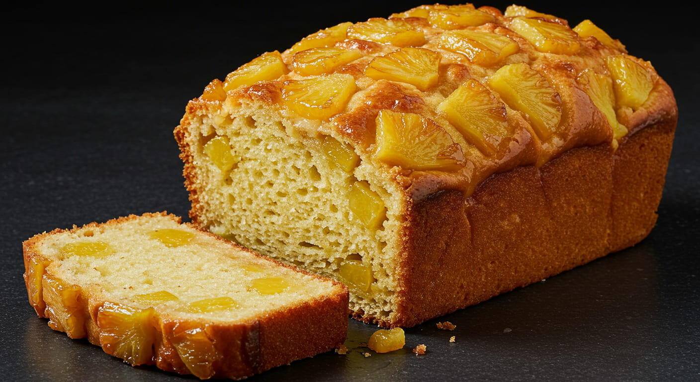 Pineapple bread batter poured into a greased loaf pan, ready to be baked.