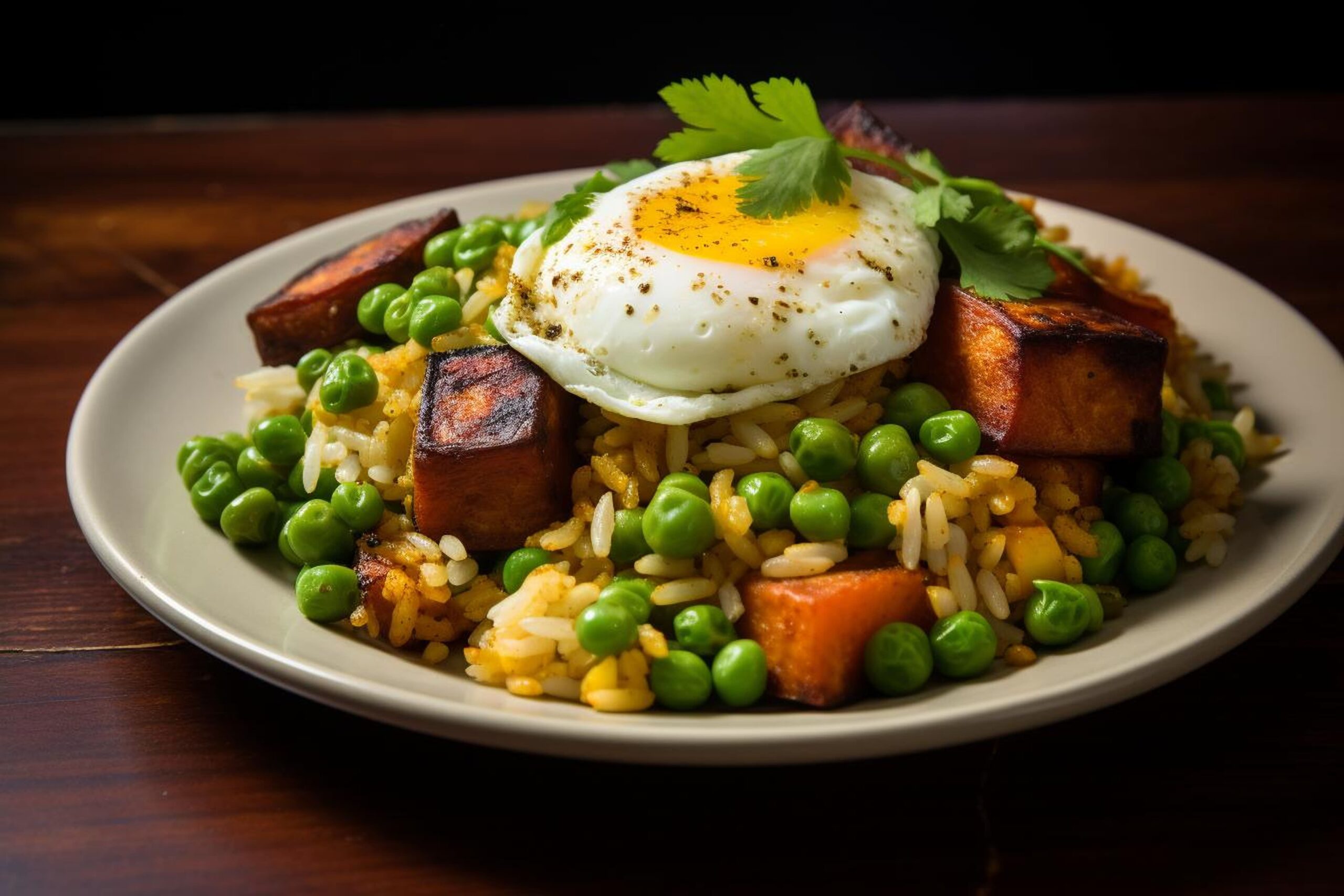 Golden savory muffins made with  eggs and peas, and diced vegetables, displayed on a white plate with a side of yogurt-mint dipping sauce.