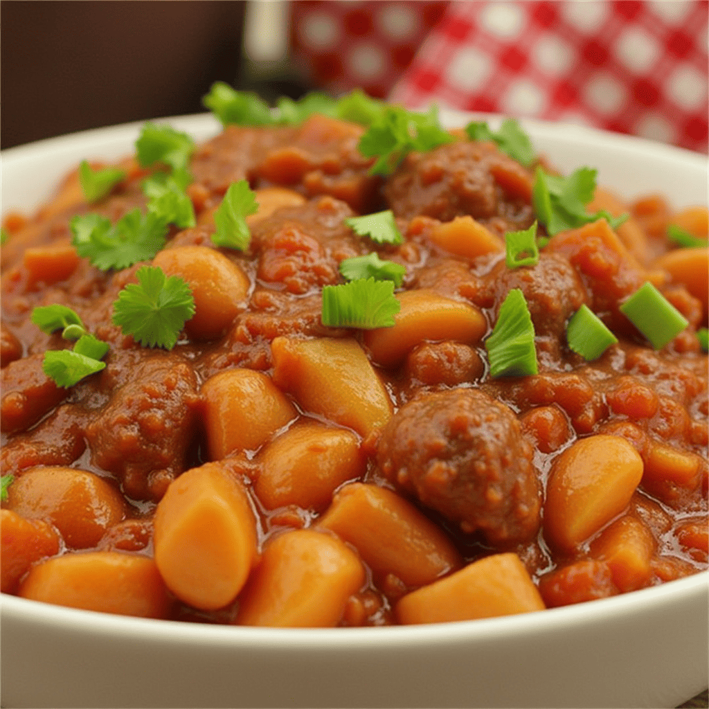 Classic American Goulash in a Bowl – A hearty bowl of American Goulash with ground beef, elbow macaroni, and rich tomato sauce, garnished with fresh parsley.