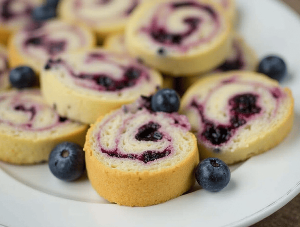 A plate of warm blueberry cheesecake rolls served with a cup of coffee and a scoop of vanilla ice cream, perfect for dessert or brunch.