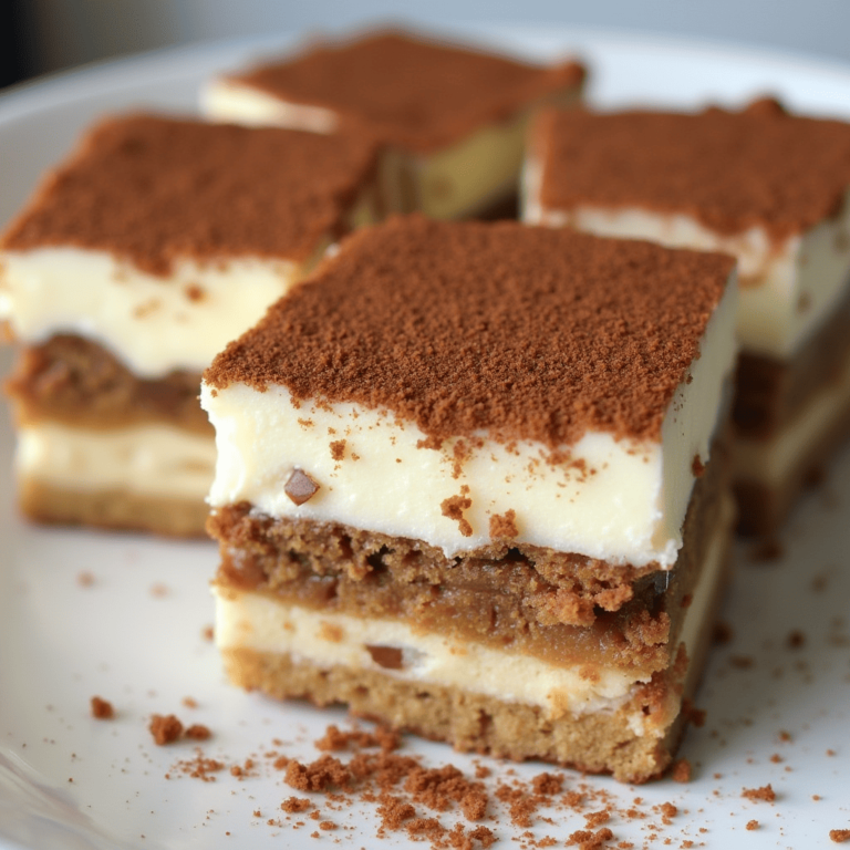 Tiramisu toffee garnished with chocolate curls, toffee bits, and a dusting of cocoa powder, served in individual portions.